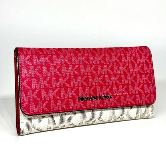 Michael Kors Large Jet Set Travel Logo Trifold Wallet - Dark Raspberry Multi - Picture 3 of 7